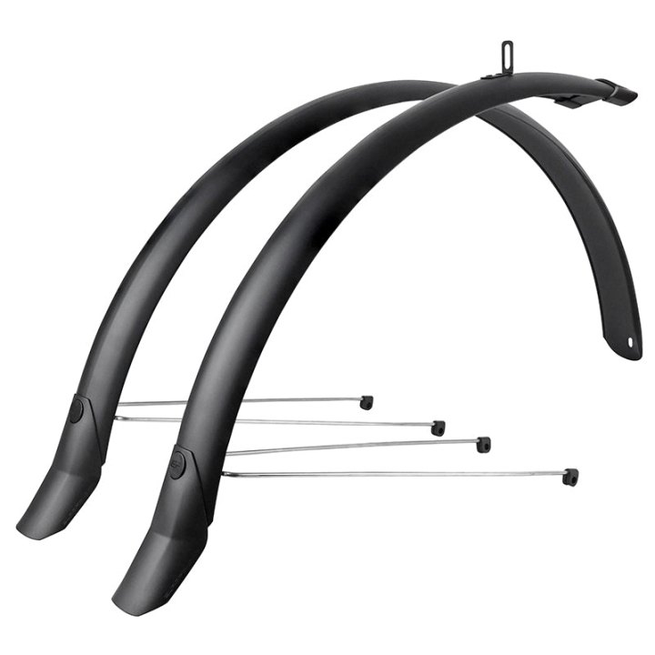 Garde Boue City-VTC Tringles 28'' Eurofender Lampo 58 mm Noir Mat (Paire) Avec Fixation Classic Tringles Argent
