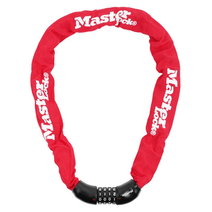 Antivol Vélo Chaîne A Combinaison - Code Masterlock Acier Diam 8 mm Longueur 90 cm Rouge - Niveau Sécurité 8 - Homologué Fub 1 Etoile