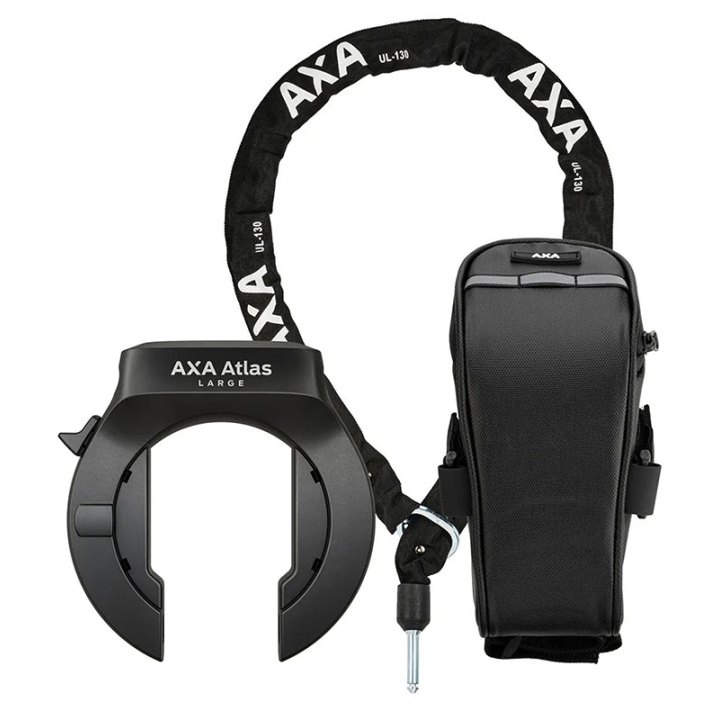 Antivol Vélo Fer A Cheval Axa Atlas Large Noir Avec Chaîne Plug Diam 5.5 mm 1.30M (Clé Retractable) - Sécurité Niveau 14 -Livre Avec Sacoche De Selle