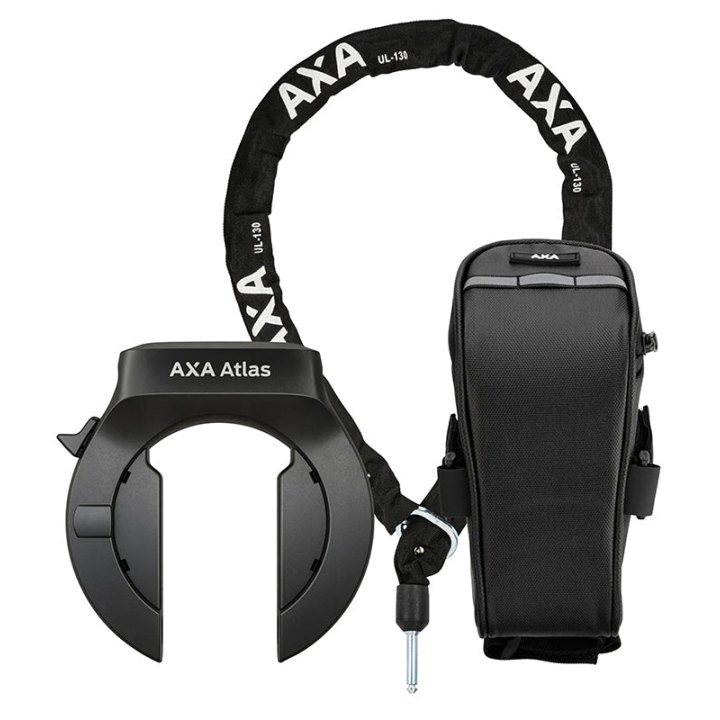 Antivol Vélo Fer A Cheval Axa Atlas Noir Avec Chaîne Plug Diam 5.5 mm 1.30M (Clé Retractable) - Sécurité Niveau 14 -Livre Avec Sacoche De Selle ) -Sécurité Niveau 14-15
