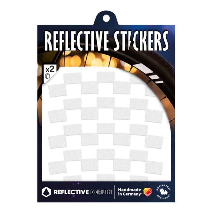 Autocollant-Sticker Reflechissant Pour Roue De Vélo Hauteur 20 mm Modele Checker Blanc (Planche) -Reflective Berlin-