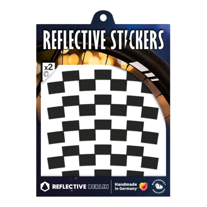 Autocollant-Sticker Reflechissant Pour Roue De Vélo Hauteur 20 mm Modele Checker Noir (Planche) -Reflective Berlin-