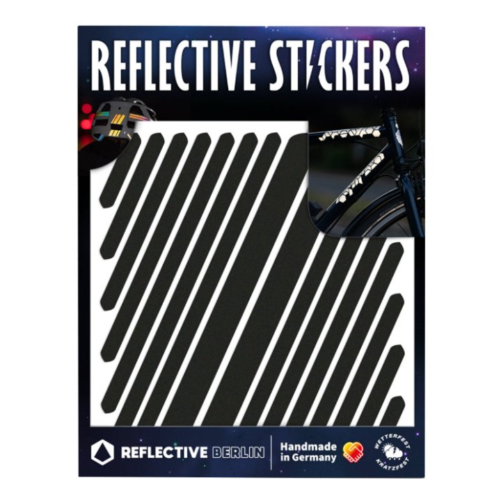 Autocollant-Sticker Reflechissant Pour Vélo, Casque Modele Bandes Universelles Noir (Planche) -Reflective Berlin-