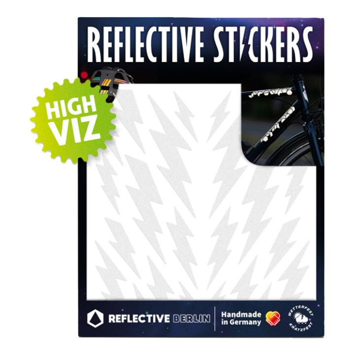 Autocollant-Sticker Reflechissant Pour Vélo, Casque Modele Eclair Blanc (Planche) -Reflective Berlin-