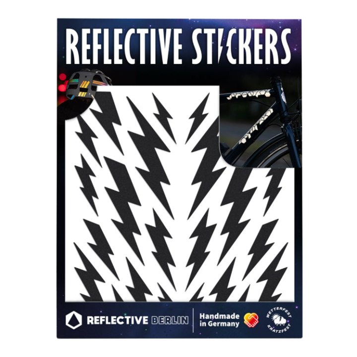 Autocollant-Sticker Reflechissant Pour Vélo, Casque Modele Eclair Noir (Planche) -Reflective Berlin-