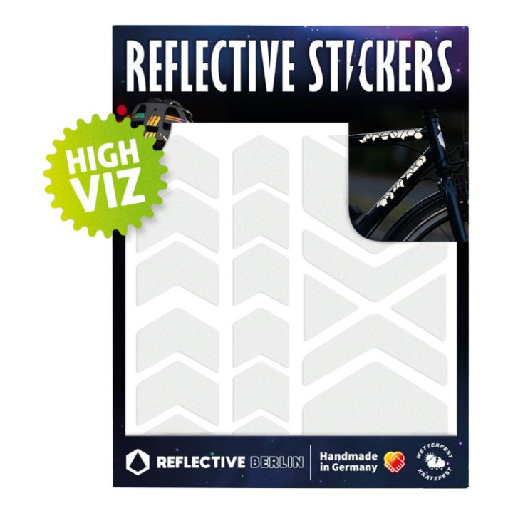 Autocollant-Sticker Reflechissant Pour Vélo, Casque Modele Fleche-Chevron Blanc (Planche) -Reflective Berlin-