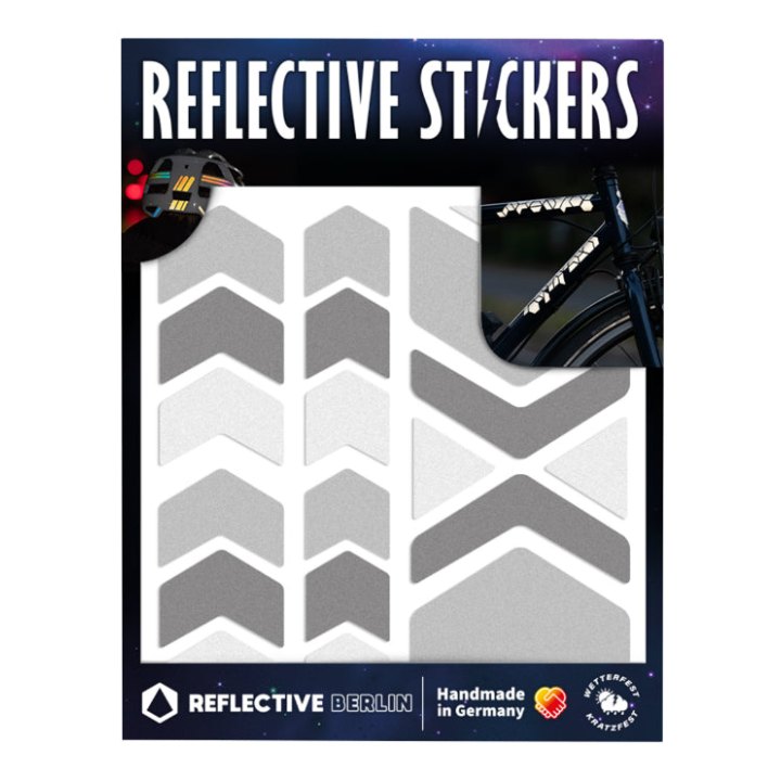Autocollant-Sticker Reflechissant Pour Vélo, Casque Modele Fleche-Chevron Gris (Planche) -Reflective Berlin-