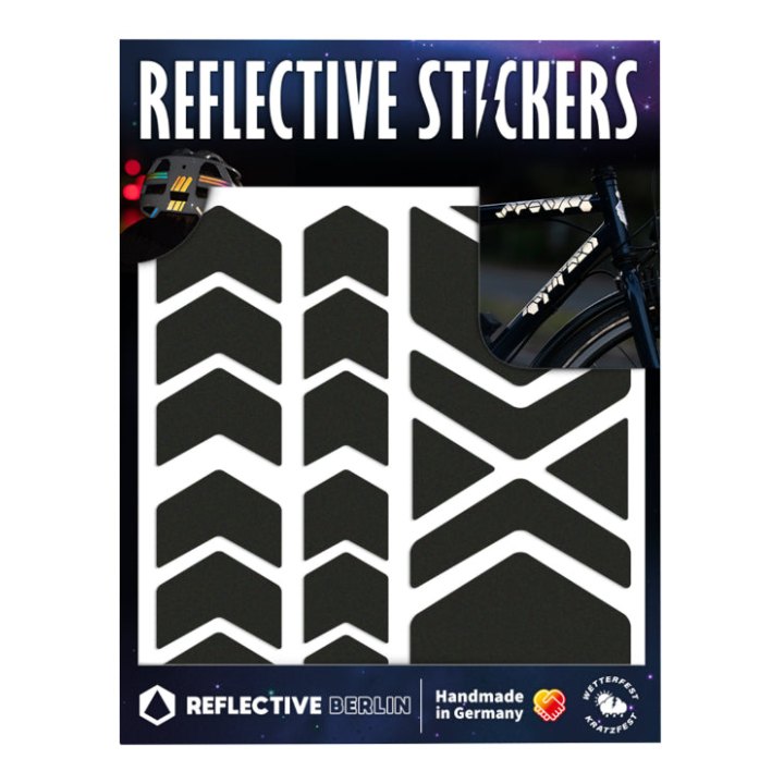 Autocollant-Sticker Reflechissant Pour Vélo, Casque Modele Fleche-Chevron Noir (Planche) -Reflective Berlin-