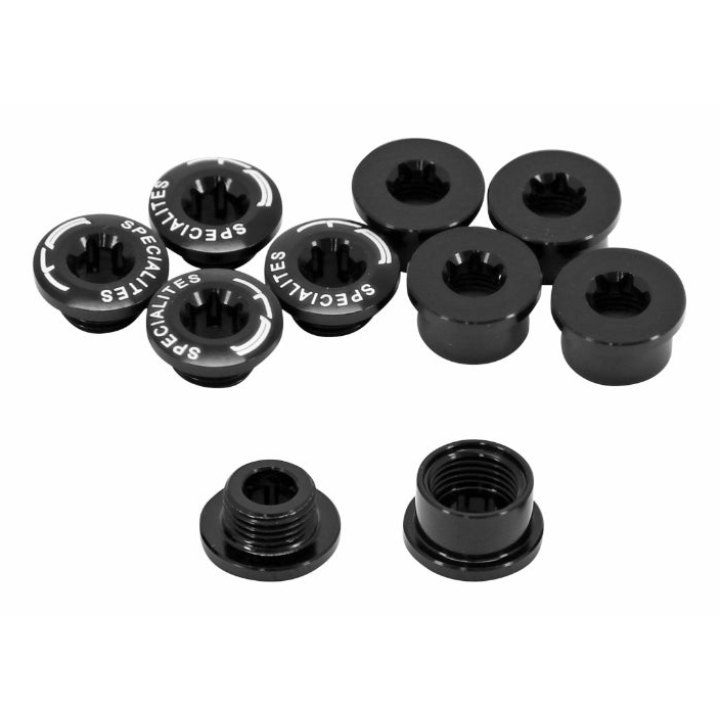Intravis Pédalier Ta Alu Noir Compatible Mono Plateau 4 Et 5 Branches (Jeu De 5) - Vis Et Cheminee Sachet De 5 Vis Aluminium M8X0.75X5L + 5 Cheminées Aluminium M8X0.75X4L.