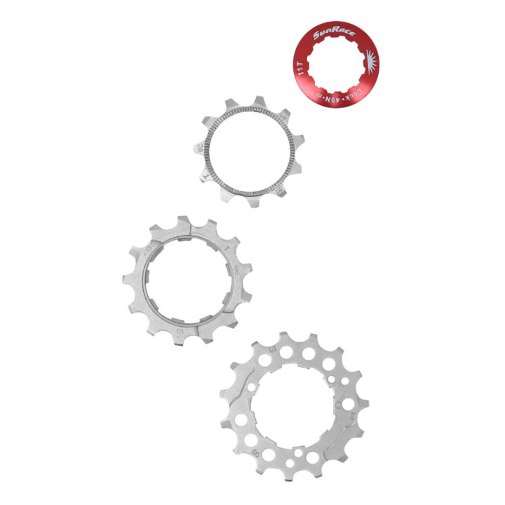 Kit 3 Pignons Sunrace Pour Cassette 10V. 11-13-15 Metallic Argent Avec Contre Écrou Blocage