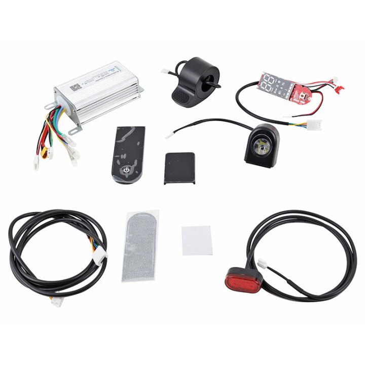 Kit Controleur Pour Trottinette Compatible Xiaomi Mi4 (Inclus Gachette Accelerateur, Controleur,Circuit Imprime Compteur, Éclairage Avant-Arrière, Câble) -P2R-