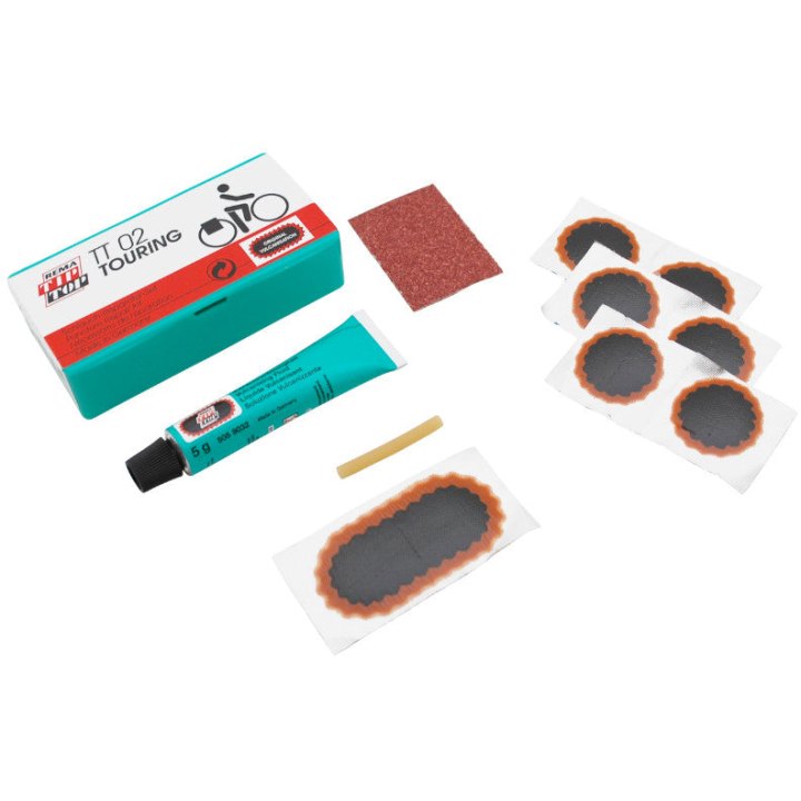 Kit Réparation Chambre A Air Tip Top Tt02 Touring Boite (6 Patchs F0 15 mm + 1 Patch F2 45X15 mm + Colle 5G + Papier Ponce) Avec Notice (506 0100)