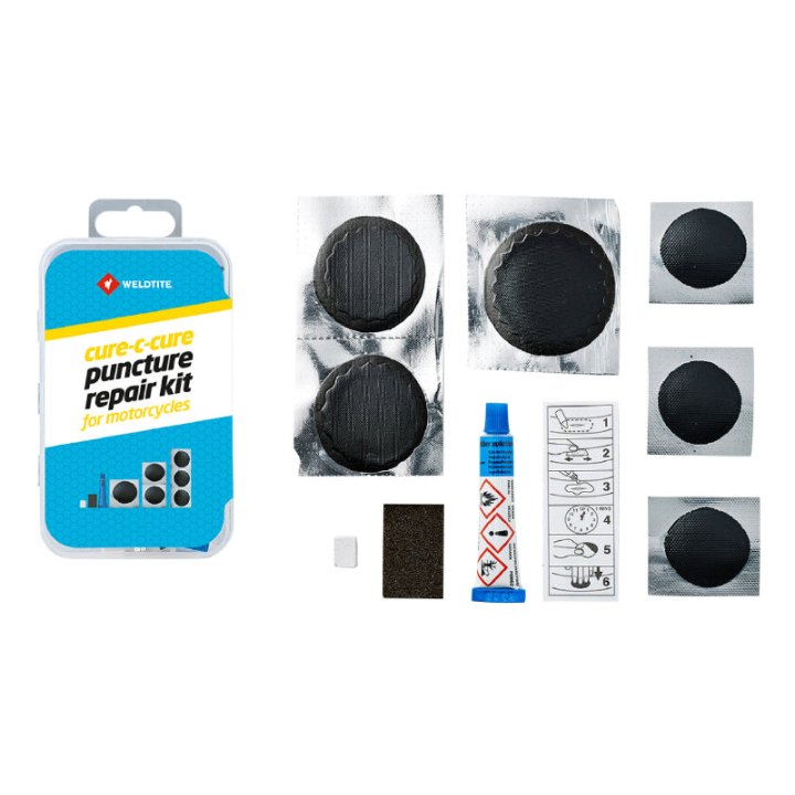 Kit Réparation Chambre A Air Weldtite Airtite Fat Bike 27,5 Avec Outils - Boite (2 Patchs 30 mm + 1 Patch 40 mm + 3 Patchs 20 mm + Colle 5G + Papier Ponce)