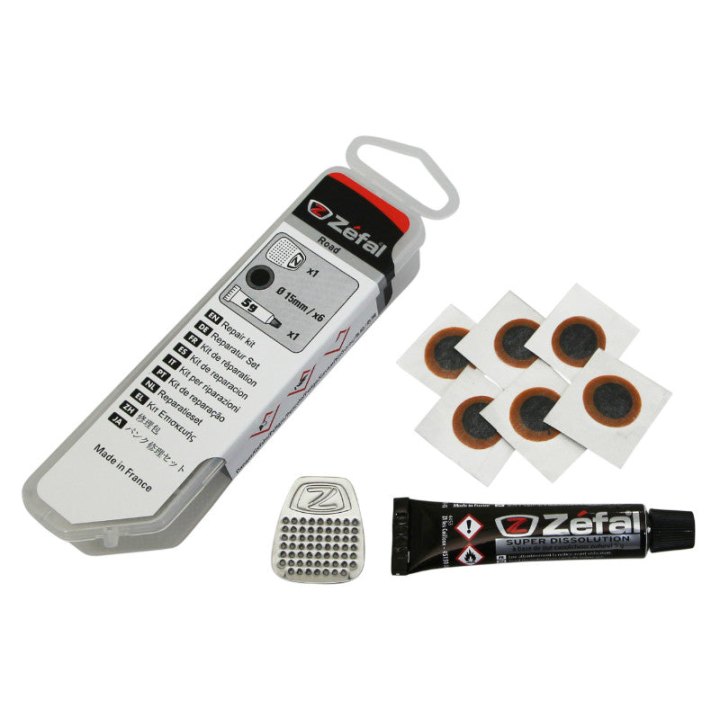 Kit Réparation Chambre A Air Zefal Route - Boite (6 Patchs 15 mm + Colle 5G + Rape Acier) Avec Notice