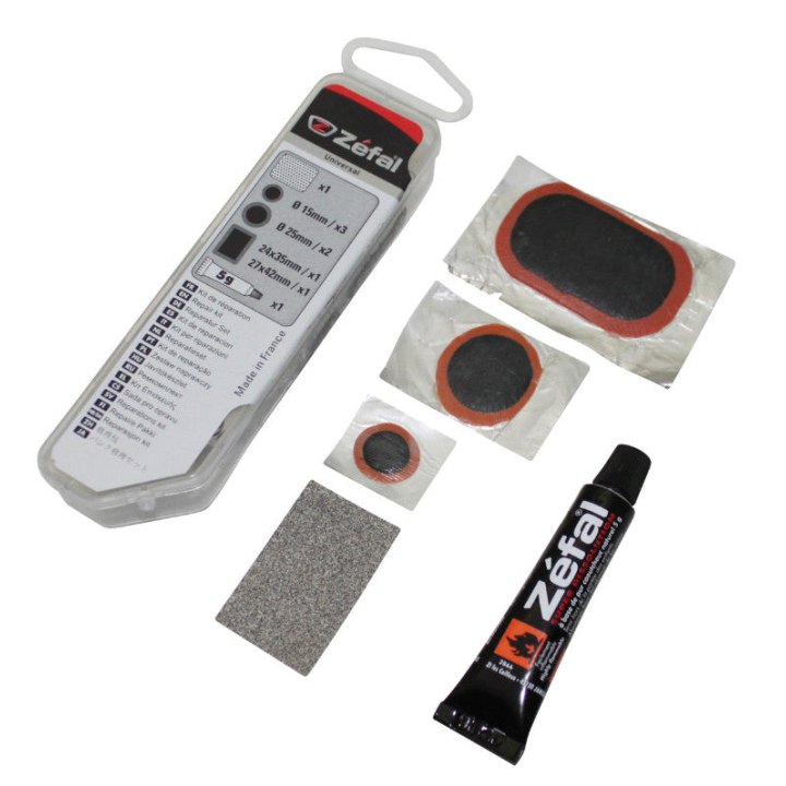 Kit Réparation Chambre A Air Zefal Universel - Boite (6 Patchs 25 mm + 2 Patchs 24X35 mm + Colle + Rape Acier) Avec Notice