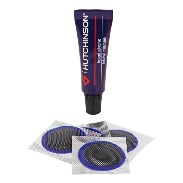 Kit Réparation Pneu Tubeless VTT Hutchinson Par L'Intérieur Avec Rustines - Boite (Colle 3G + 4 Patchs 25 mm)