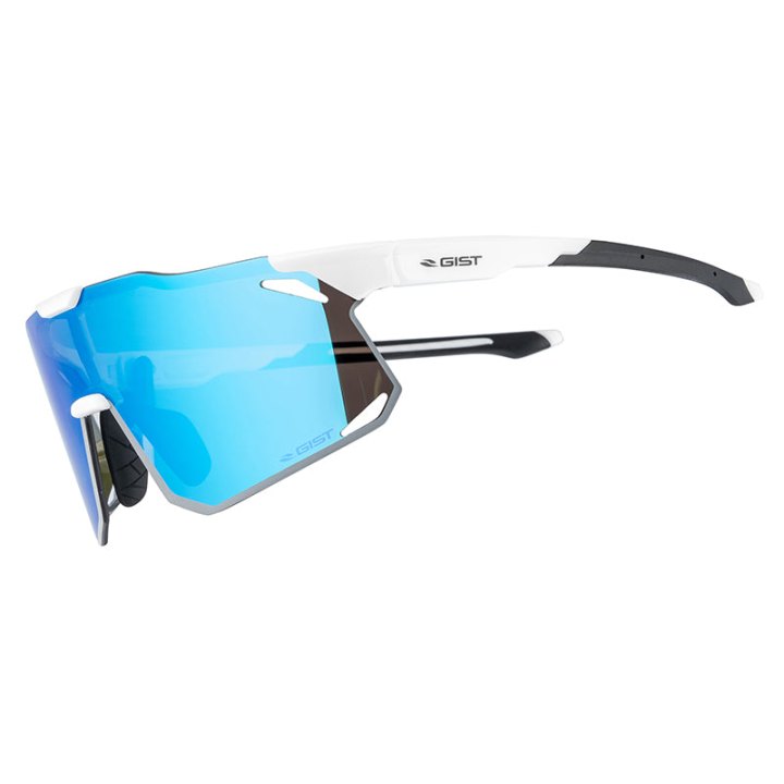 Lunettes Vélo Adulte Gist Eclipse Monture Blanc Verre Bleu Polycarbonate (Protection 100% Contre Uva, Uvb, Uvc Et Lumière Bleue) Compatible Clip Verres Correcteurs Ref 225380
