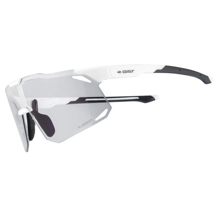 Lunettes Vélo Adulte Gist Eclipse Monture Blanc Verres Photocromiques Qui S'Adaptent Automatiquement A La Luminosite Protection 100% Uv - (Verre Cat 1-3) Compatible Clip Verres Correcteurs Ref 225380