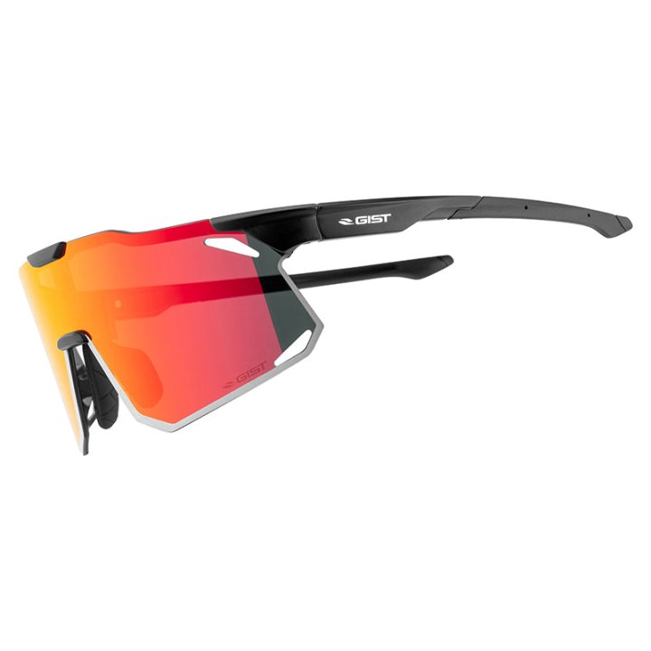 Lunettes Vélo Adulte Gist Eclipse Monture Noir Verre Rouge Polycarbonate (Protection 100% Contre Uva, Uvb, Uvc Et Lumière Bleue) Compatible Clip Verres Correcteurs Ref 225380