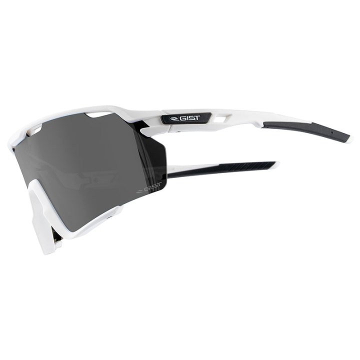 Lunettes Vélo Adulte Gist Nova Monture Blanc Verre Fume Polycarbonate (Protection 100% Contre Uva, Uvb, Uvc Et Lumière Bleue) Compatible Clip Verres Correcteurs Ref 225388
