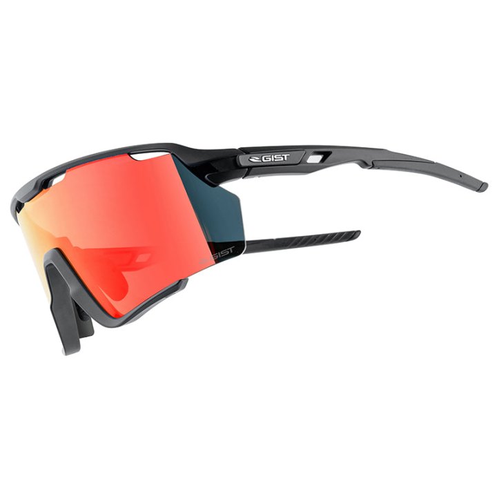 Lunettes Vélo Adulte Gist Nova Monture Noir Verre Rouge Polycarbonate (Protection 100% Contre Uva, Uvb, Uvc Et Lumière Bleue) Compatible Clip Verres Correcteurs Ref 225388