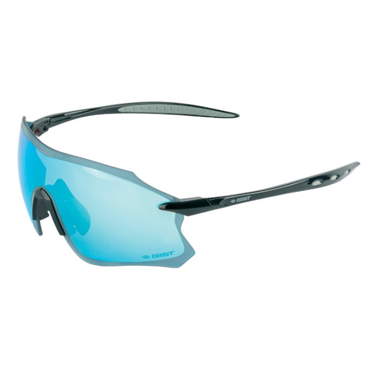 Lunettes Vélo Adulte Gist Pack Monture Noir Verres Solaires Miroir Bleu - Protection 100% Uv - Uva - Uvb) Ultra Légère (Verre Cat 3)