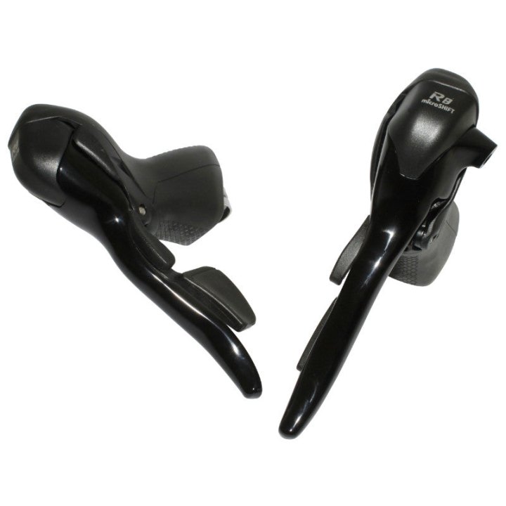 Levier-Manette Route Patin Microshift 8V. Double Alu Noir Compatible Shimano (Paire Sachet Pour Atelier)