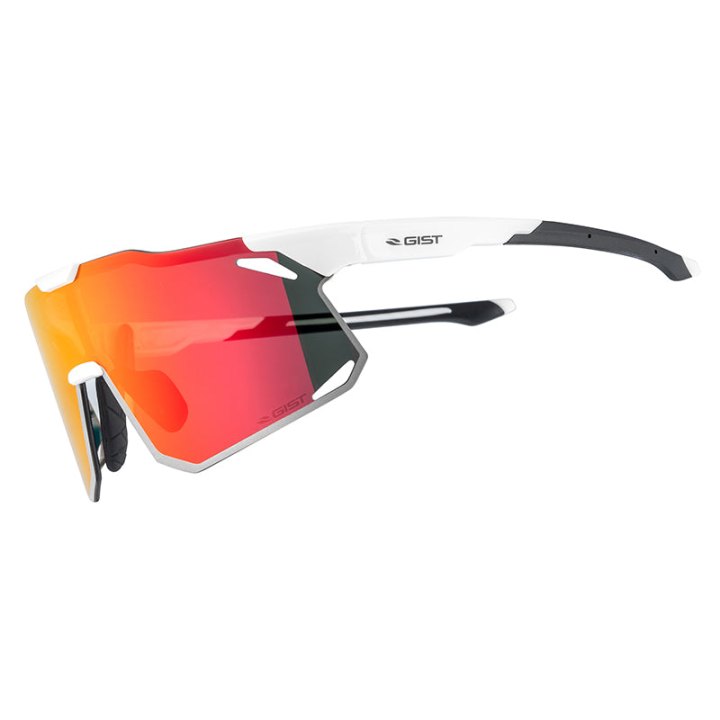 Lunettes Vélo Adulte Gist Eclipse Monture Blanc Verre Rouge Polycarbonate (Protection 100% Contre Uva, Uvb, Uvc Et Lumière Bleue) Compatible Clip Verres Correcteurs Ref 225380