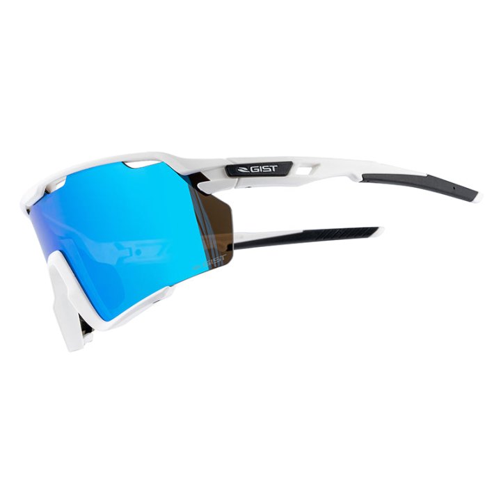 Lunettes Vélo Adulte Gist Nova Monture Blanche Verre Bleu Polycarbonate (Protection 100% Contre Uva, Uvb, Uvc Et Lumière Bleue) Compatible Clip Verres Correcteurs Ref 225388
