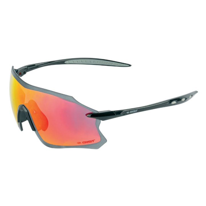 Lunettes Vélo Adulte Gist Pack Monture Noir Verres Solaires Miroir Rouge - Protection 100% Uv - Uva - Uvb) Ultra Légère (Verre Cat 3)
