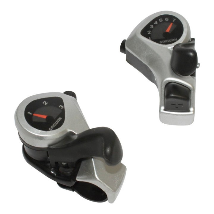 Manette VTT P2R Résine Noir A Collier 7V. Avec Cadrans Et Bouton Poussoir (Paire) Compatible Shimano