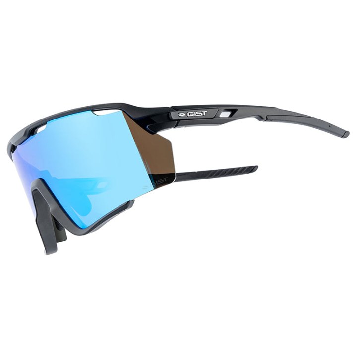 Lunettes Vélo Adulte Gist Nova Monture Noir Verre Bleu Polycarbonate (Protection 100% Contre Uva, Uvb, Uvc Et Lumière Bleue) Compatible Clip Verres Correcteurs Ref 225388