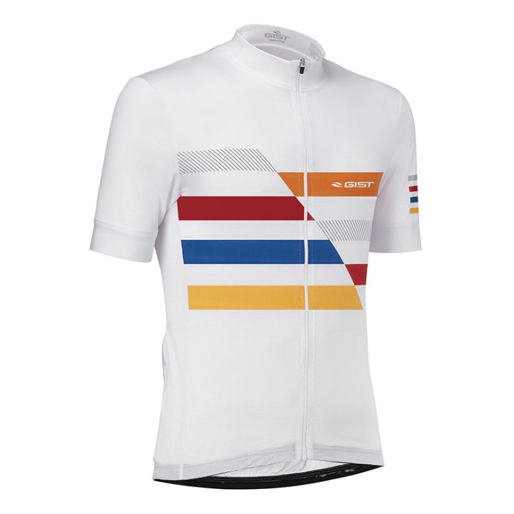 Maillot Gist Été Vélo Manches Courtes Zip Total Blanc Bande Colore XXL