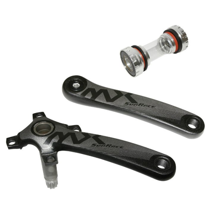 Manivelles VTT Sunrace 11-12V. Mx Alu Noir 175 mm Axe Intégré Pour Mono Diam. 96 mm (Sans Plateau) Avec Cuvettes (Pédalier Sans Plateau Aussi Compatible 10V.)