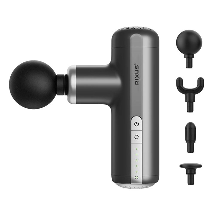 Mini Pistolet De Massage Rixus 4 Têtes 18 000 Mah 5V Noir Autonomie 1-6 Heure (Inclus Câble Usb-C) -Rxmg01-