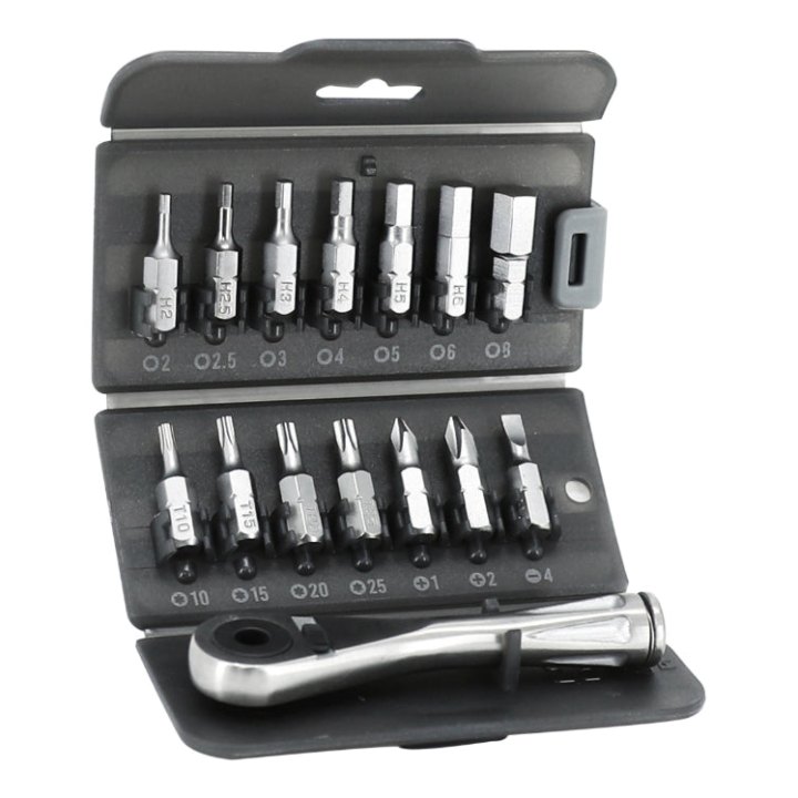 Outil Clé Allen Toolkit Clé Cliquet Acier INOX Avec Embouts Chc 2-2.5-3-4-5-6-8 Torx T10-T15-T20-T25 Et 3 Tournevis (Jeu De 14 Pieces)