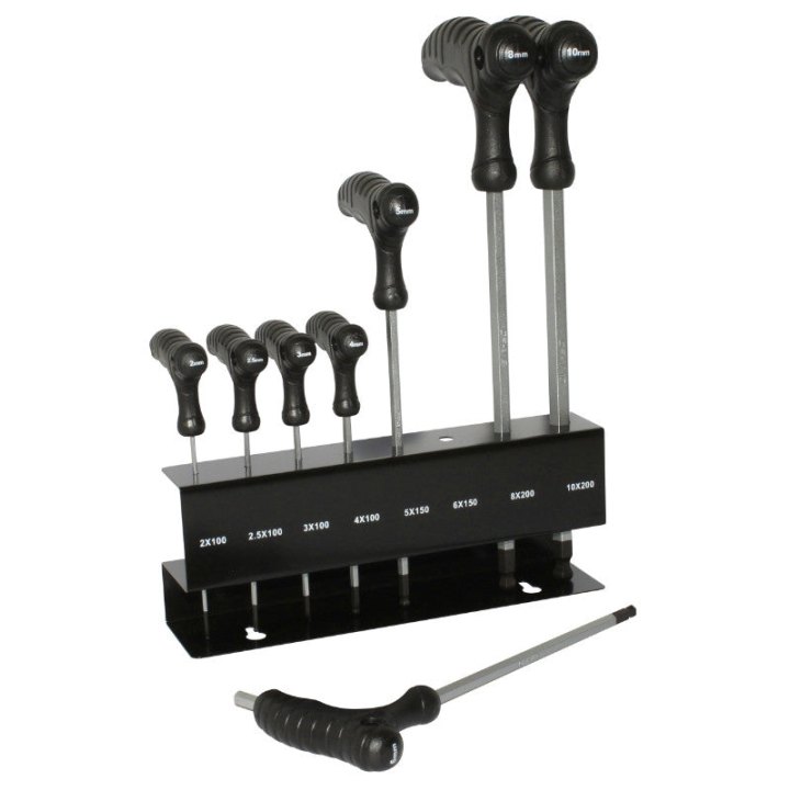 Outil Clé Allen P2R Prise En T + Tête Spherique 2-2,5-3-4-5-6-8-10 (Jeu De 8 Pieces)