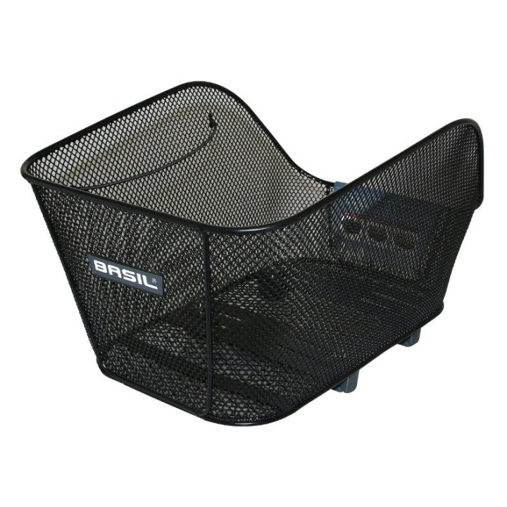 Panier Arrière Acier Nid Abeille Basil Icon Medium Noir Fixation Wsl Sur Cote Porte Bagage Ideal Pour E-Bike-VAE (L38 X L23 X H21 cm) -Fixation Par Vis Réglable Sur Fond Du Panier -