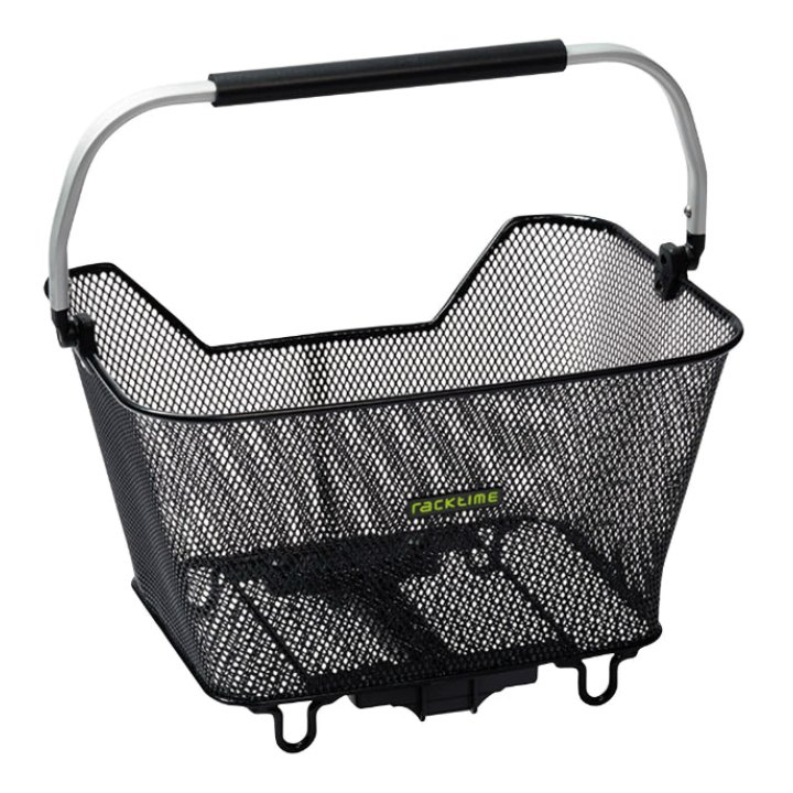 Panier Arrière Fil Acier Racktime Bask It 2.0 Noir Avec Anse Sur Porte Bagage (43X29X31 cm) - Compatible Systeme Racktime Snapit 2.0 (Version Après 2021 Monte Chez Scott)