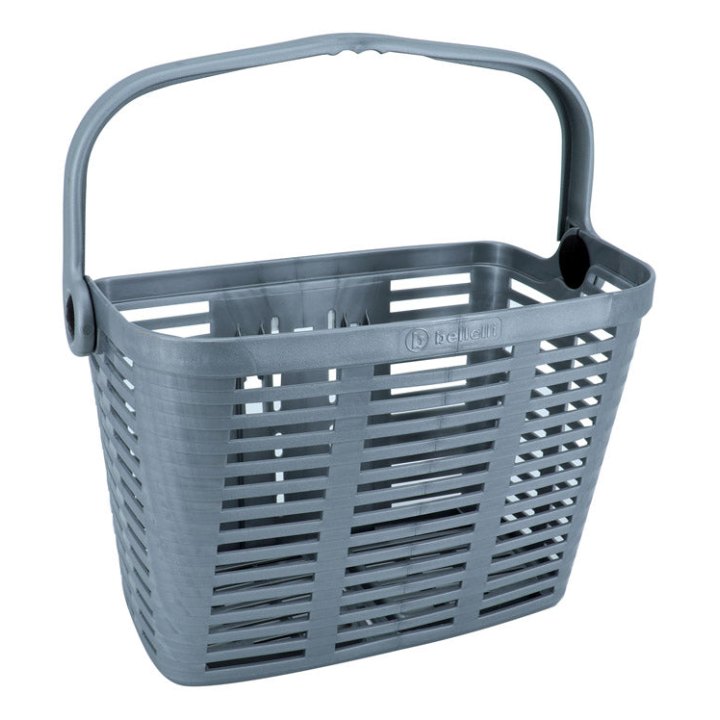 Panier Avant Plastique Gris Pour E-Bike Avec Anse Fixation Largeur 90 mm Systeme Clips (Avec Adaptateur 22-26-32) - Poids Max 5 Kg