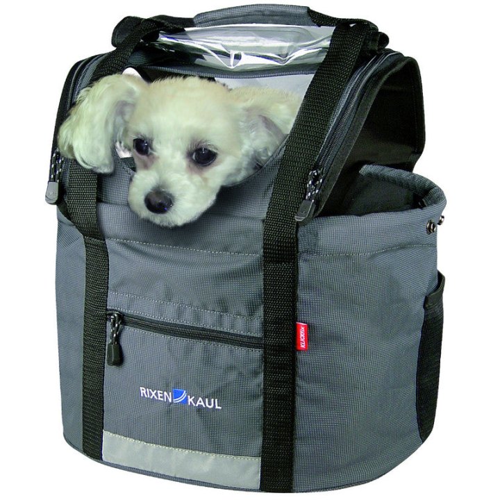 Panier Avant Toile Klickfix Doggy Chien Gris Avec Anse Fixation Sur Cintre 24L (38X25-40X29 cm) (Livre Sans Fixation)