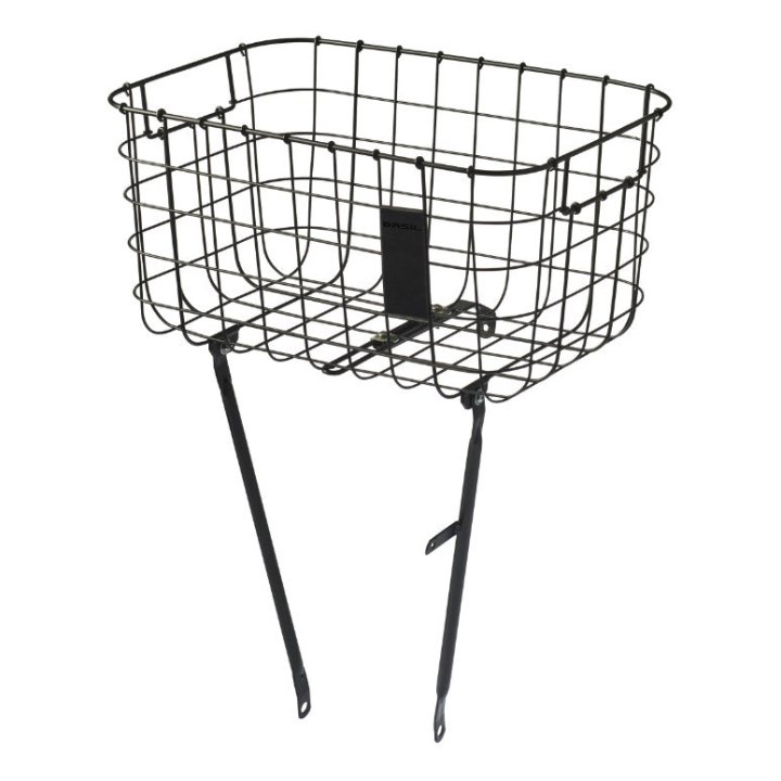 Panier Vélo Avant Basil Robin Acier Noir Mat Réglable 28''-26" (Poids Maxi 10 Kg) (47 X 31 X 25 cm)