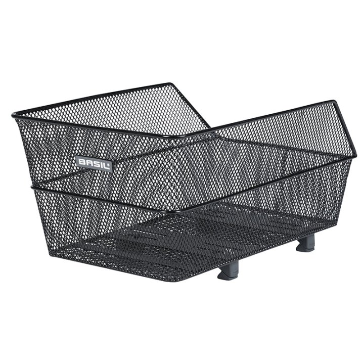 Panier Arrière Acier Nid Abeille Basil Cento Noir Fixation Réglable Sur Porte Bagage Ideal Pour E-Bike-VAE (L38Xl24Xh13,5 cm) Compatible Leader Fox