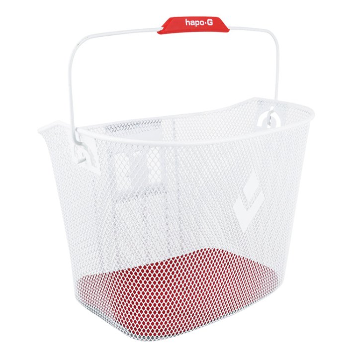 Panier Avant Acier Nid Abeille Hapo.G Blanc (33X25X25 cm) -Vendu Avec Fixation Mts 3 VAE - E-Bike (Largeur Intérieure Fixation Pour VAE - 8 cm) Charge Maxi 5Kgs
