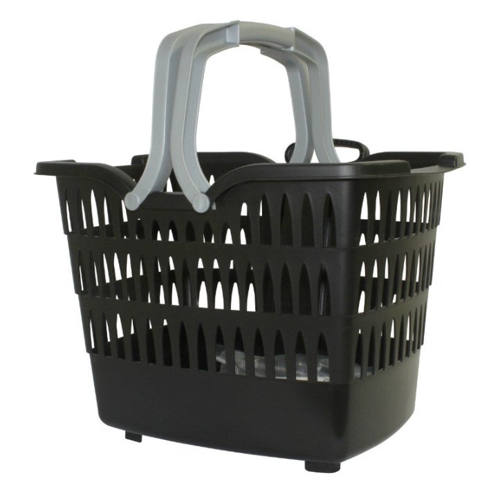 Panier Avant Plastique Noir Fixation Rapide Clips 22.2-31,8 mm 19L (L 38 X L28 X H30) Poids Max. 7.5 Kg Pour Tricycle Leader Fox Lovelo (Inclus Support De Fixation)