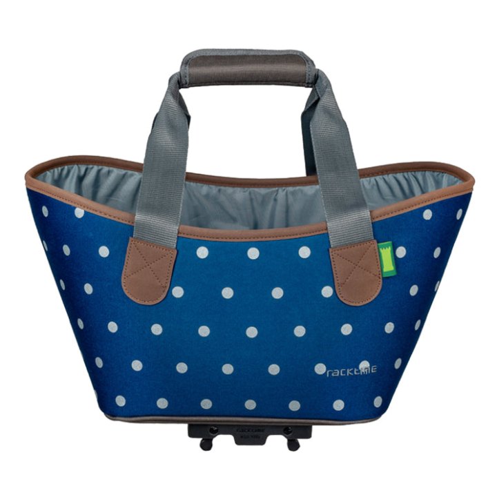 Panier-Sac A Main Vélo Racktime Agnetha Bleu Pois Fixation Porte Bagage (L 34 cm X L 26 cm X H 37 cm) - Compatible Systeme Racktime Snapit