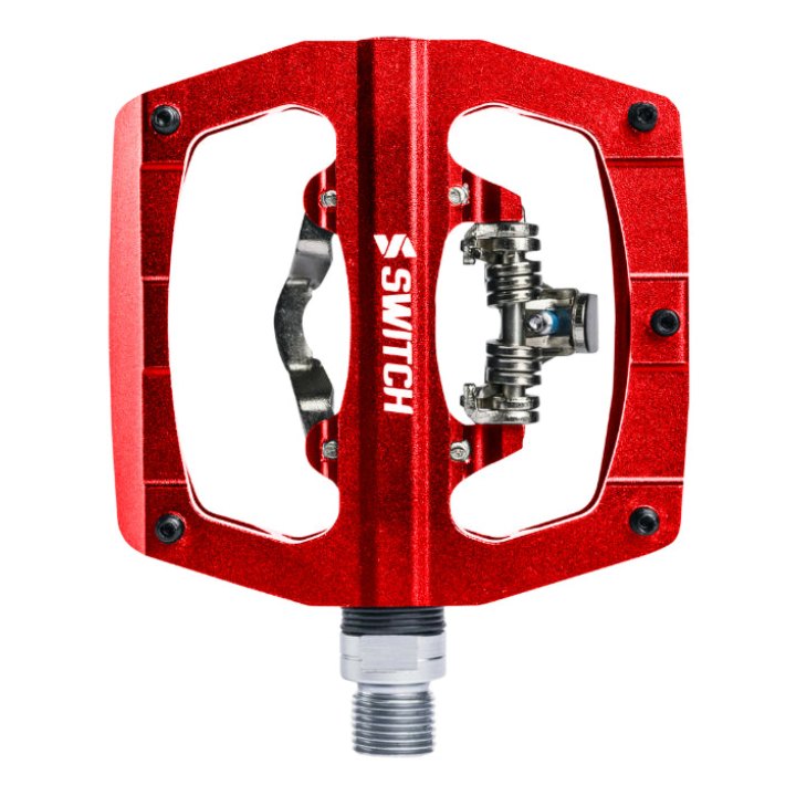 Pédale Gravel - VTT Plate Switch Automatique Ou Standard Alu Cnc Rouge 90 X 90 mm (Compatible Shimano SPD) (Paire)