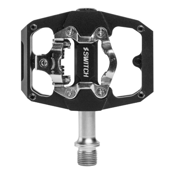 Pédale Gravel - VTT Plate Switch Automatique Ou Standard Alu Cnc Noir 85 X 70 mm (Compatible Shimano SPD) (Paire)