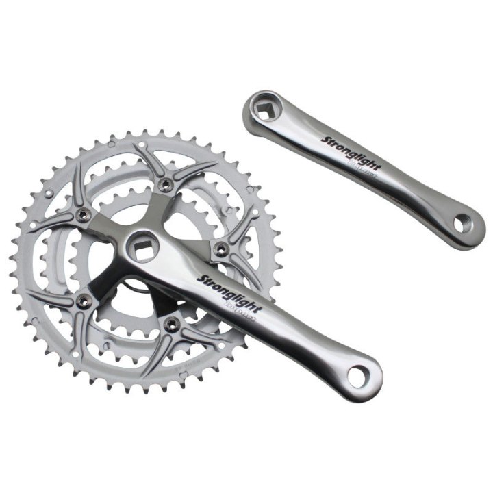 Pédalier Route Stronglight 9-10V. Impact Eco Argent 170 mm 48-38-28 Compatible 8V. (Axe Carré 115 mm)