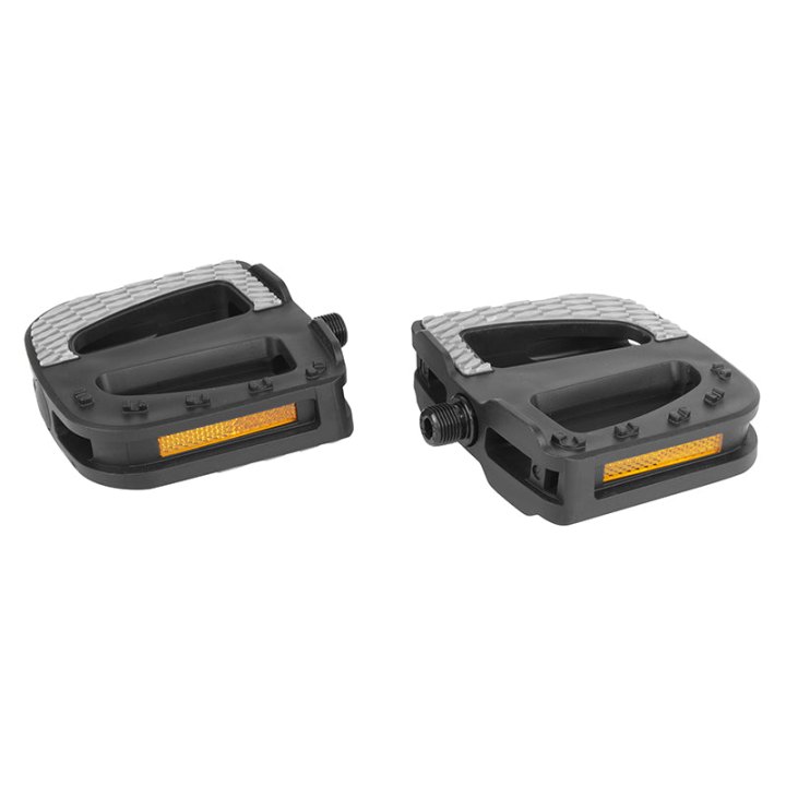 Pédale Cargo - E-Bike Roulement A Bille Newton Corps Et Cage Résine Noir-Gris Avec Grip 9-16" Réflecteur (Paire) 102X110.9X33 mm